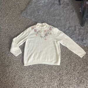 Alfred Dunner Beaded Floral Neck Zip Sweater